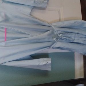 Light blue silk short robe.